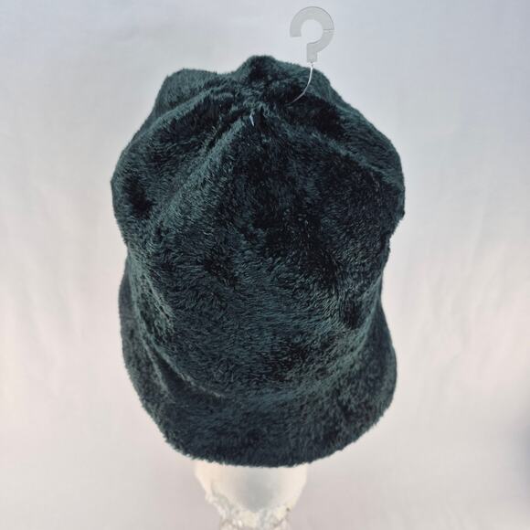 LIZ CLAIBORNE Vintage 90s Wide Brim Fur/Fluffy Dark Green Bucket Hat - Picture 4 of 7